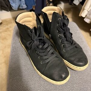 UGG Black High-Top Leather Sneakers with Cream Soles